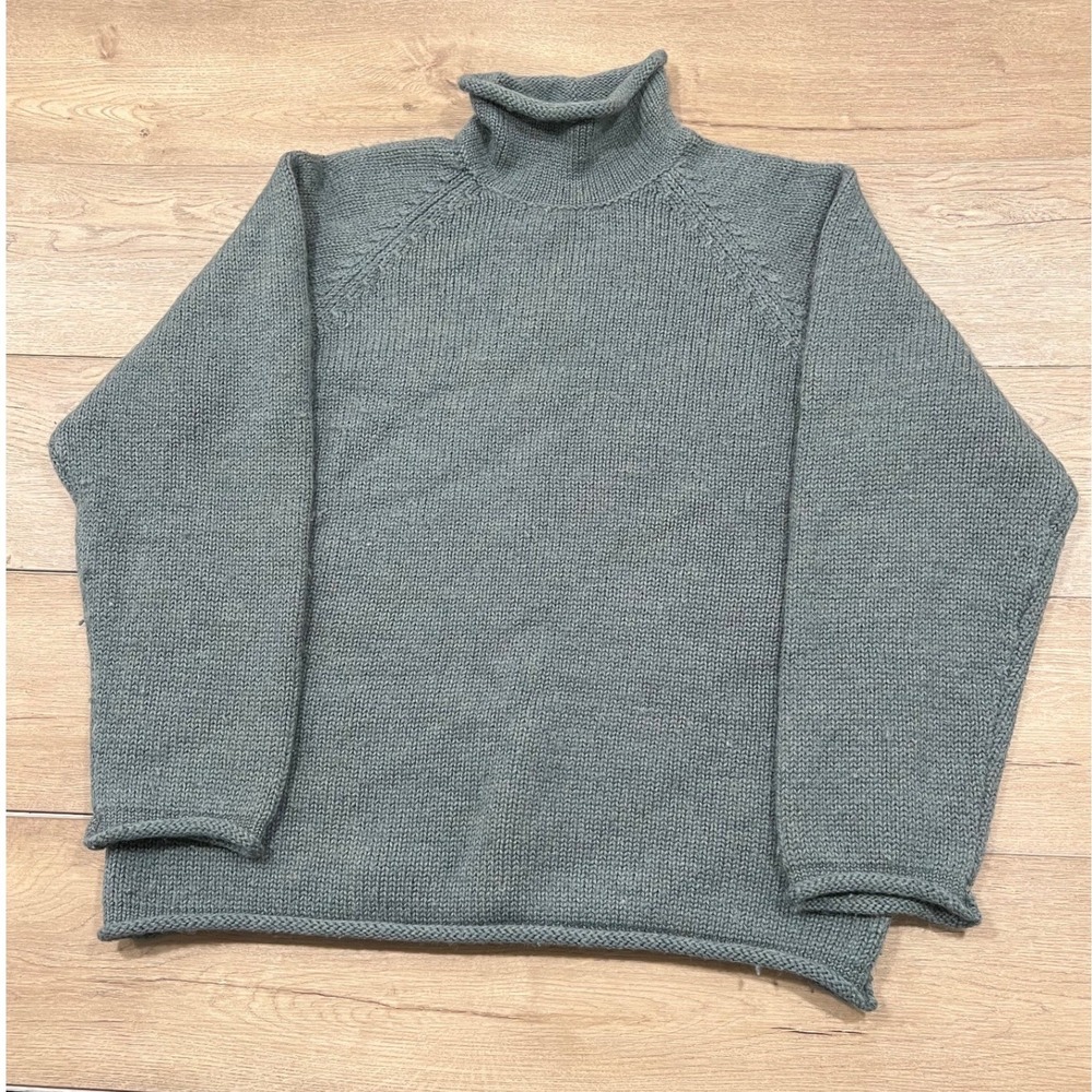 J.Crew Mens Large 100% Wool Roll Neck Sweater Sage Green Oarsman